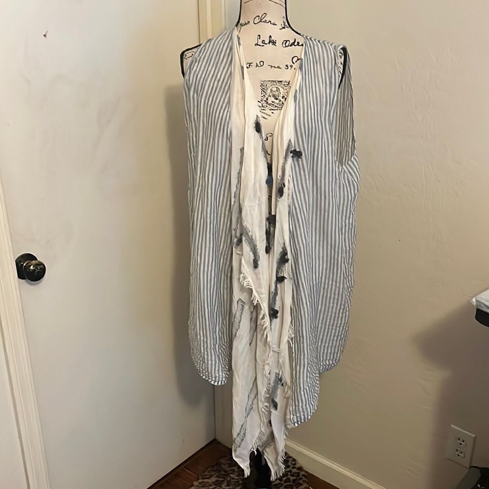 Anthropologie Blue White Stripe Kimono Boho Feminine Contemporary Casual